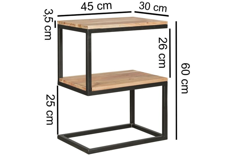 Sido bord Wohnling Massivt trä, S Cube, metallram i lantlig stil Akacia - Akacia - Möbler - Vardagsrum - Soffbord & vardagsrumsbord - Brickbord