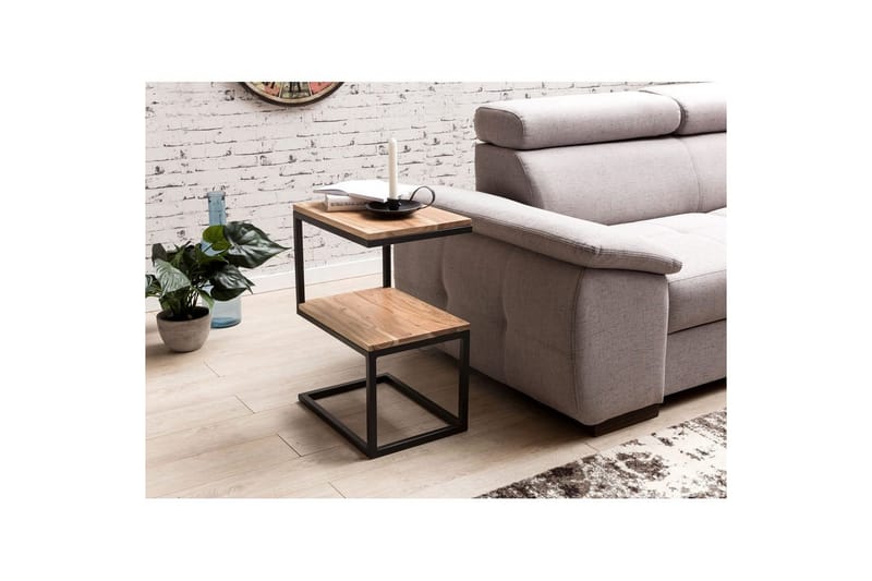 Sido bord Wohnling Massivt trä, S Cube, metallram i lantlig stil Akacia - Akacia - Möbler - Vardagsrum - Soffbord & vardagsrumsbord - Brickbord