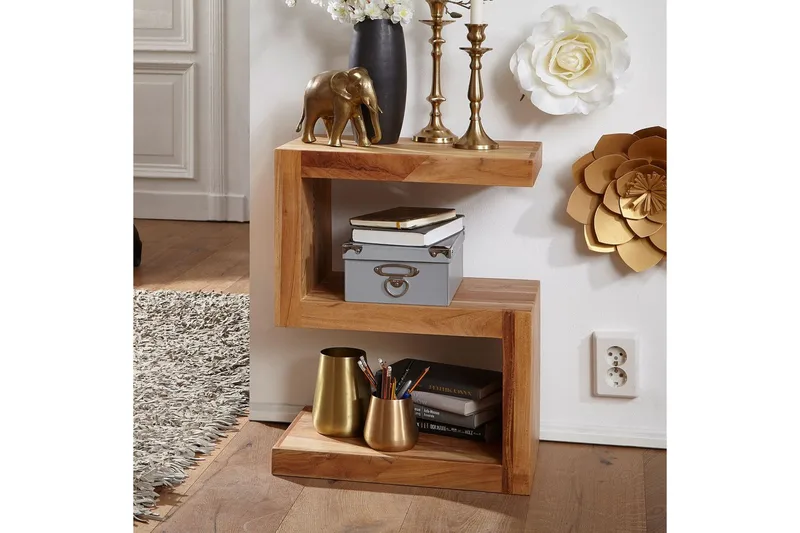 Sido bord Wohnling Massivt trä, S-kub, lantlig stil Akacia - Akacia - Möbler - Vardagsrum - Soffbord & vardagsrumsbord - Brickbord