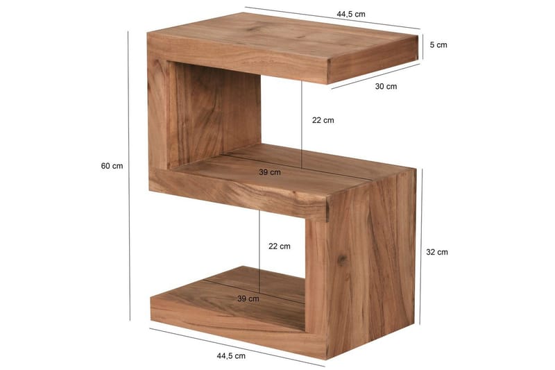 Sido bord Wohnling Massivt trä, S-kub, lantlig stil Akacia - Akacia - Möbler - Vardagsrum - Soffbord & vardagsrumsbord - Brickbord