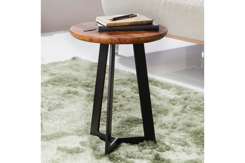 Sido bord Wohnling massivt trä svart metallram rund 35 cm, industriell loftstil 45 cm - 45 cm - Möbler - Vardagsrum - Soffbord & vardagsrumsbord - Brickbord