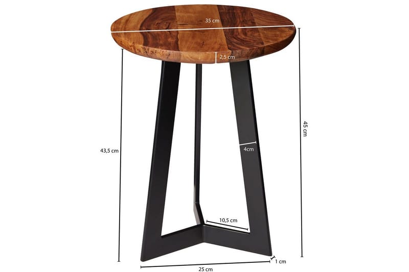 Sido bord Wohnling massivt trä svart metallram rund 35 cm, industriell loftstil 45 cm - 45 cm - Möbler - Vardagsrum - Soffbord & vardagsrumsbord - Brickbord