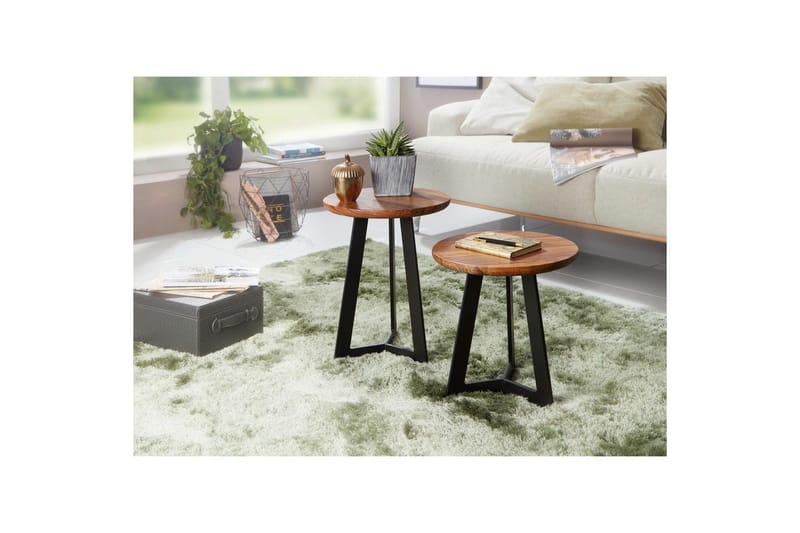 Sido bord Wohnling massivt trä svart metallram rund 35 cm, industriell loftstil 45 cm - 45 cm - Möbler - Vardagsrum - Soffbord & vardagsrumsbord - Brickbord