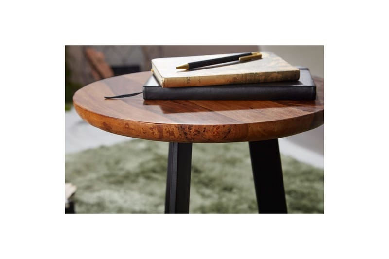 Sido bord Wohnling massivt trä svart metallram rund 35 cm, industriell loftstil 45 cm - 45 cm - Möbler - Vardagsrum - Soffbord & vardagsrumsbord - Brickbord