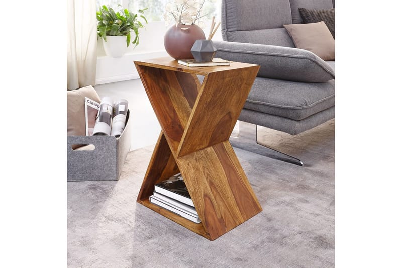 Sido bord Wohnling Massivt trä X-form med förvaringsutrymme lantlig stil - Möbler - Vardagsrum - Soffbord & vardagsrumsbord - Brickbord