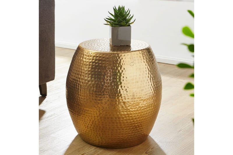 Sido bord Wohnling rund 30 cm, 42 cm höjd, aluminium med hamrat utseende, orientalisk stil Guld - Guld - Möbler - Vardagsrum - Soffbord & vardagsrumsbord - Brickbord
