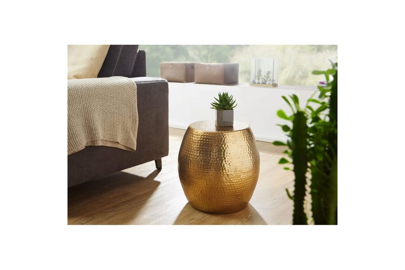 Sido bord Wohnling rund 30 cm, 42 cm höjd, aluminium med hamrat utseende, orientalisk stil Guld - Guld - Möbler - Vardagsrum - Soffbord & vardagsrumsbord - Brickbord