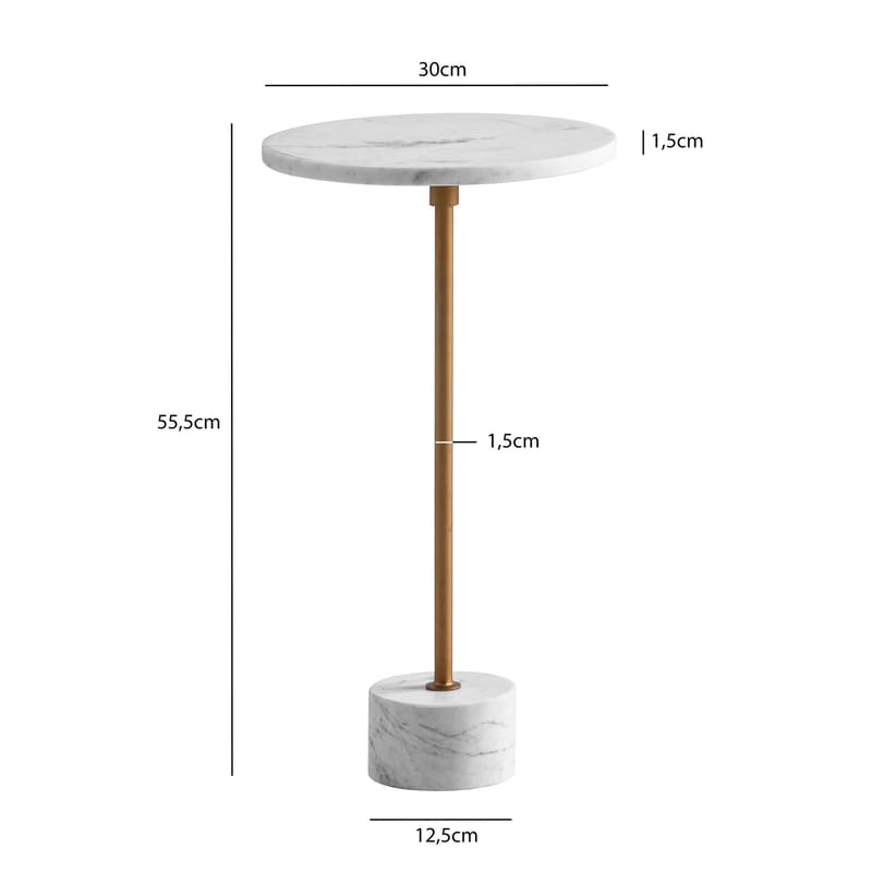 Aelros Sidobord 30 cm - vit marmor med grå ådring och guld - Möbler - Vardagsrum - Soffbord & vardagsrumsbord - Sidobord & lampbord - Piedestal & pelarbord