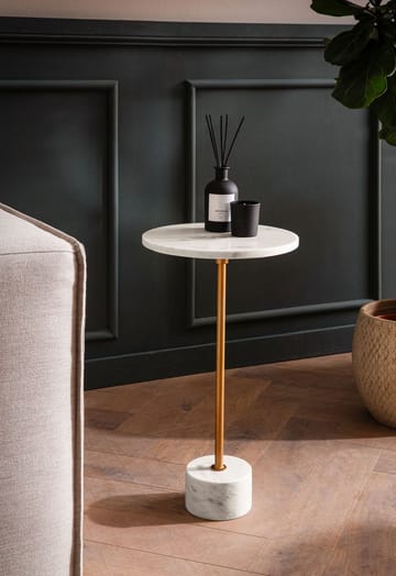 Aelros Sidobord 30 cm - vit marmor med grå ådring och guld - Möbler - Vardagsrum - Soffbord & vardagsrumsbord - Sidobord & lampbord - Piedestal & pelarbord