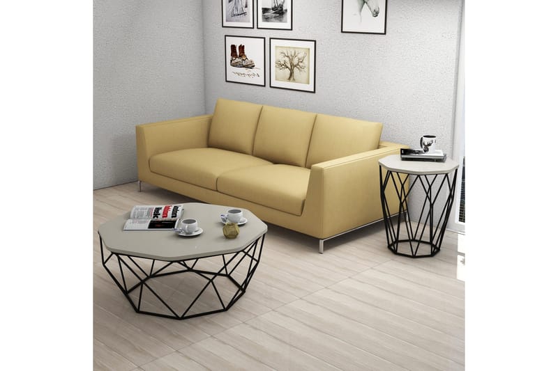 Bojana Sidobord Runt 46 cm - Beige/Svart - Möbler - Vardagsrum - Soffbord & vardagsrumsbord - Sidobord & lampbord