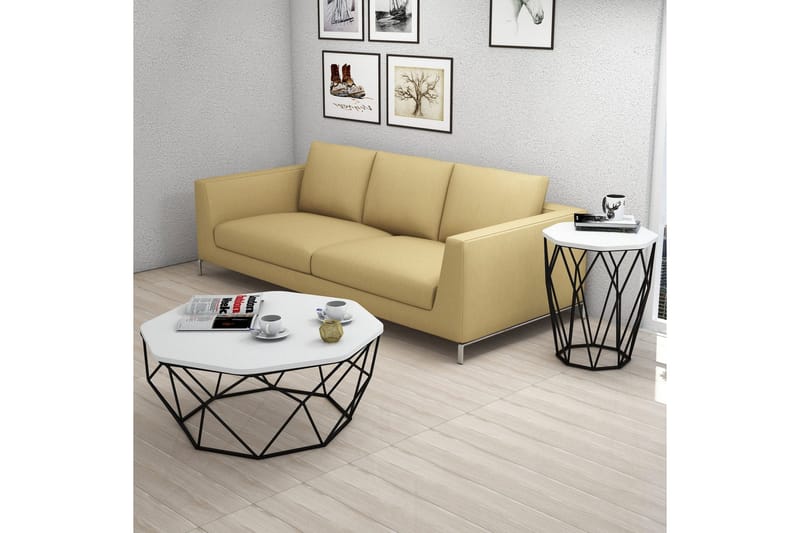 Bojana Sidobord Runt 46 cm - Vit/Svart - Möbler - Vardagsrum - Soffbord & vardagsrumsbord - Sidobord & lampbord