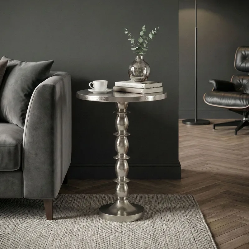 Dalor Runt sidobord 40 cm i aluminium med rå finish - silver - Möbler - Vardagsrum - Soffbord & vardagsrumsbord - Sidobord & lampbord - Piedestal & pelarbord