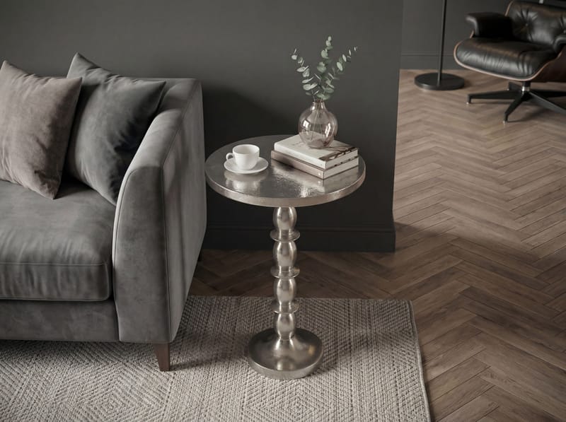 Dalor Runt sidobord 40 cm i aluminium med rå finish - silver - Möbler - Vardagsrum - Soffbord & vardagsrumsbord - Sidobord & lampbord - Piedestal & pelarbord