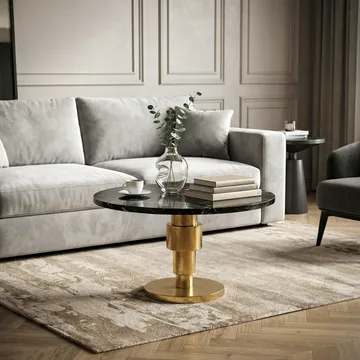 Dorlen Runt soffbord i aluminium med marmorskiva - svart och guld - Möbler - Vardagsrum - Soffbord & vardagsrumsbord - Sidobord & lampbord - Piedestal & pelarbord