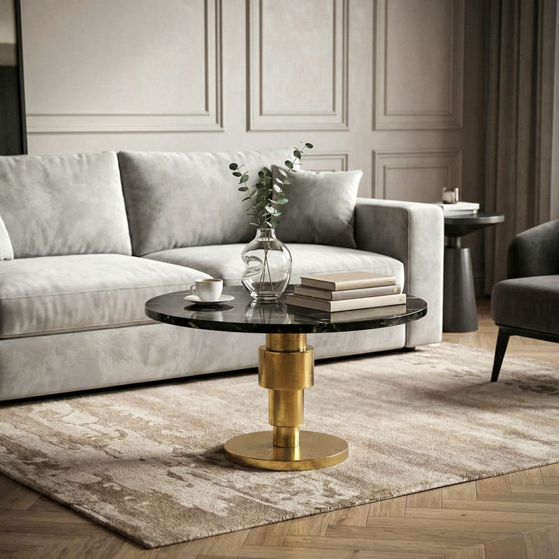 Dorlen Runt soffbord i aluminium med marmorskiva - svart och guld - Möbler - Vardagsrum - Soffbord & vardagsrumsbord - Sidobord & lampbord - Piedestal & pelarbord