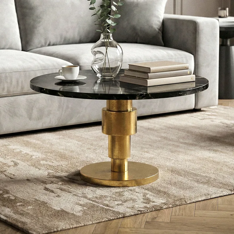 Dorlen Runt soffbord i aluminium med marmorskiva - svart och guld - Möbler - Vardagsrum - Soffbord & vardagsrumsbord - Sidobord & lampbord - Piedestal & pelarbord