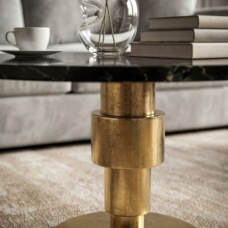 Dorlen Runt soffbord i aluminium med marmorskiva - svart och guld - Möbler - Vardagsrum - Soffbord & vardagsrumsbord - Sidobord & lampbord - Piedestal & pelarbord