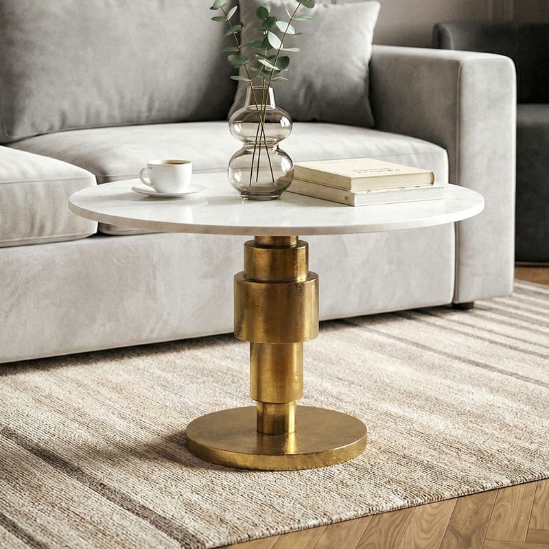 Dorlen Runt soffbord i aluminium med marmorskiva - vit och guld - Möbler - Vardagsrum - Soffbord & vardagsrumsbord - Sidobord & lampbord - Piedestal & pelarbord