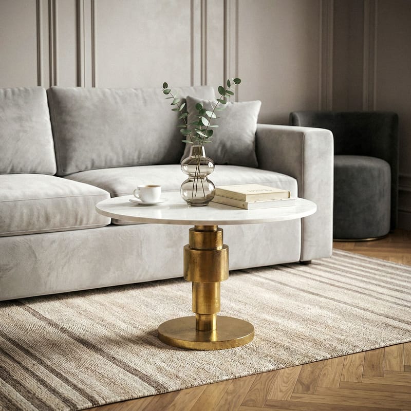 Dorlen Runt soffbord i aluminium med marmorskiva - vit och guld - Möbler - Vardagsrum - Soffbord & vardagsrumsbord - Sidobord & lampbord - Piedestal & pelarbord