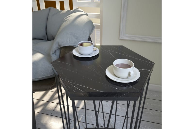 Falan Sidobord 40 cm Hexagon Marmormönster - Svart - Möbler - Vardagsrum - Soffbord & vardagsrumsbord - Sidobord & lampbord