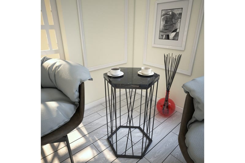 Falan Sidobord 40 cm Hexagon Marmormönster - Svart - Möbler - Vardagsrum - Soffbord & vardagsrumsbord - Sidobord & lampbord