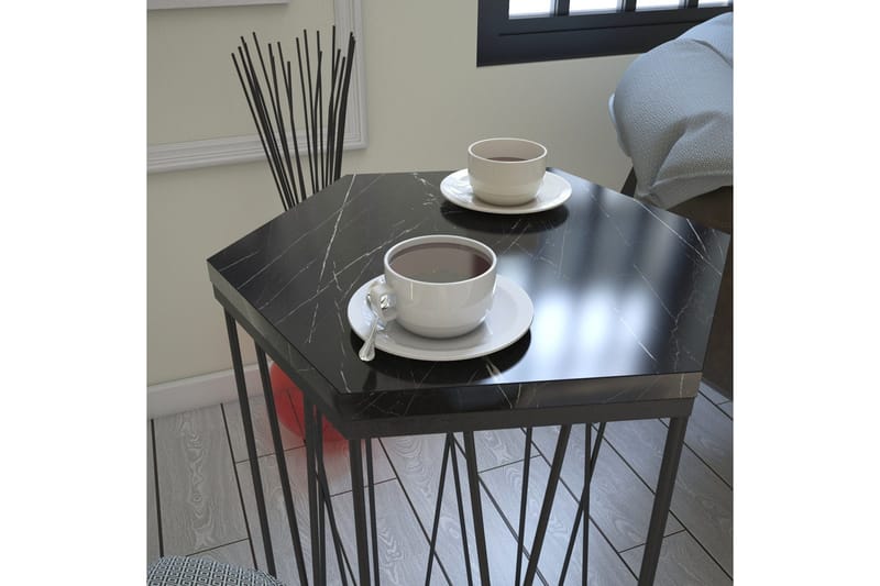 Falan Sidobord 40 cm Hexagon Marmormönster - Svart - Möbler - Vardagsrum - Soffbord & vardagsrumsbord - Sidobord & lampbord