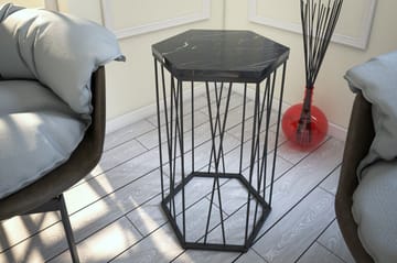 Falan Sidobord 40 cm Hexagon Marmormönster - Svart - Möbler - Vardagsrum - Soffbord & vardagsrumsbord - Sidobord & lampbord