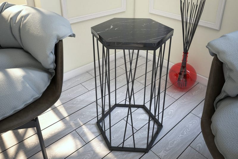 Falan Sidobord 40 cm Hexagon Marmormönster - Svart - Möbler - Vardagsrum - Soffbord & vardagsrumsbord - Sidobord & lampbord