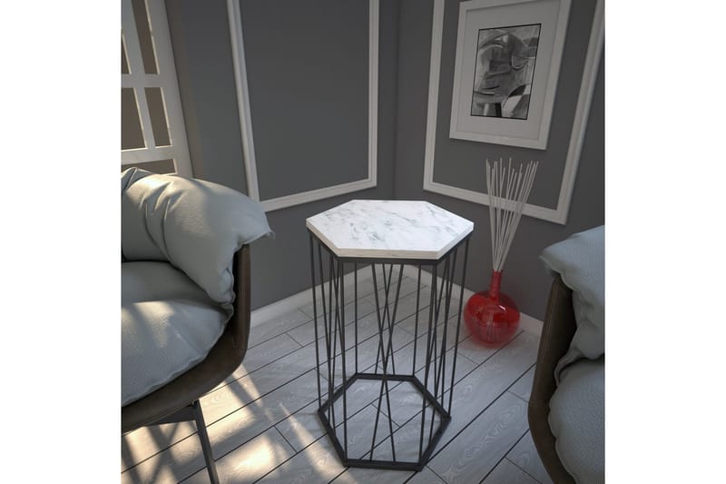 Falan Sidobord 40 cm Hexagon Marmormönster - Vit/Svart - Möbler - Vardagsrum - Soffbord & vardagsrumsbord - Sidobord & lampbord
