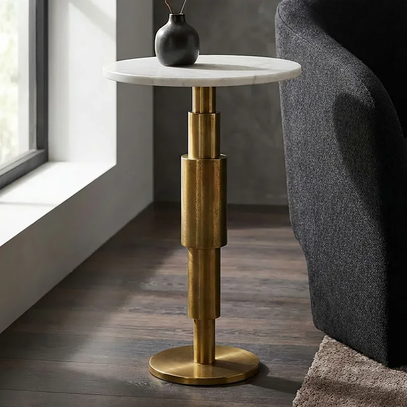 Heluna Sidobord 37 cm - vit marmor och guld - Möbler - Vardagsrum - Soffbord & vardagsrumsbord - Sidobord & lampbord - Piedestal & pelarbord