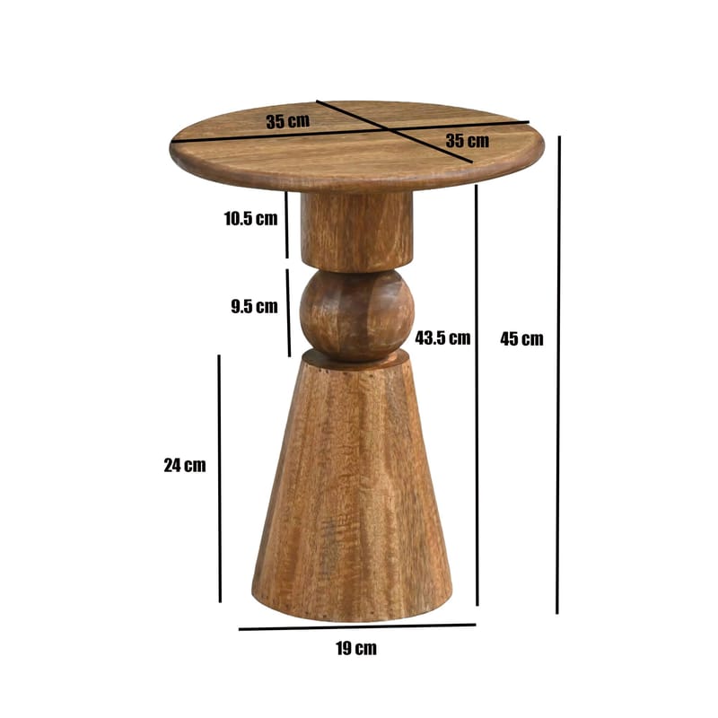 Kalren Runt sidobord 35 cm i massivt mangoträ - brun - Möbler - Vardagsrum - Soffbord & vardagsrumsbord - Sidobord & lampbord - Piedestal & pelarbord