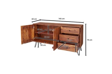 Sideboard Wohnling Massivt trä 145 cm med 3 lådor 1 dörr hårnålsben industriell - Förvaring - Förvaringsmöbler - Skänkar & sideboards