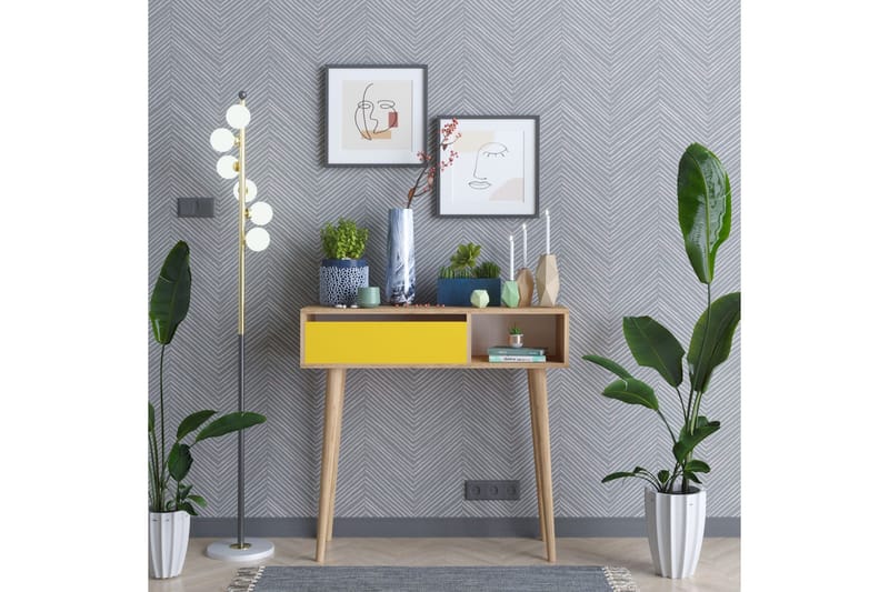 Sidobord 100 cm, Guld/Natur/Gul