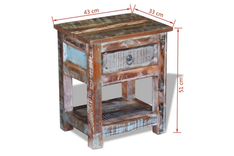 Sidobord med 1 låda massivt återvunnet trä 43x33x51 cm - Flerfärgad - Brickbord - Bord - Sidobord & lampbord