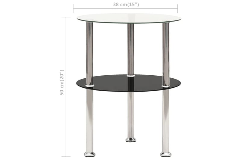 Sidobord med 2 hyllplan genomskinligt & svart 38 cm härdat g - Svart - Möbler - Vardagsrum - Soffbord & vardagsrumsbord - Sidobord & lampbord
