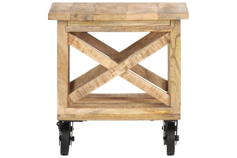 Sidobord med hjul 40x40x42 cm grovt mangoträ - Brun - Möbler - Vardagsrum - Soffbord & vardagsrumsbord - Sidobord & lampbord