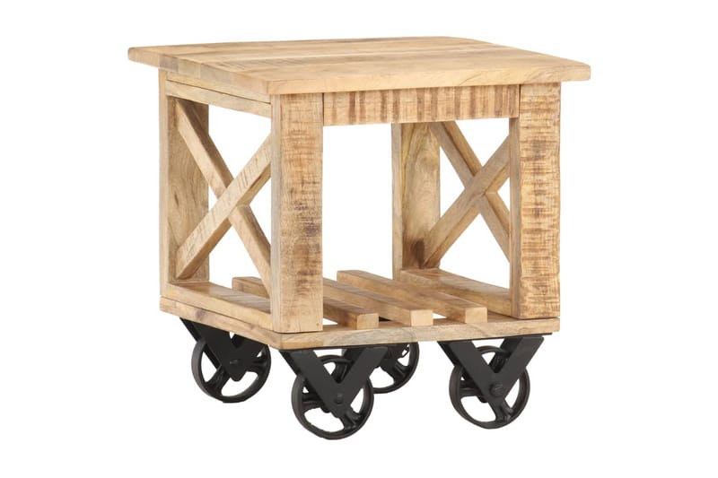 Sidobord med hjul 40x40x42 cm grovt mangoträ - Brun - Brickbord - Bord - Sidobord & lampbord