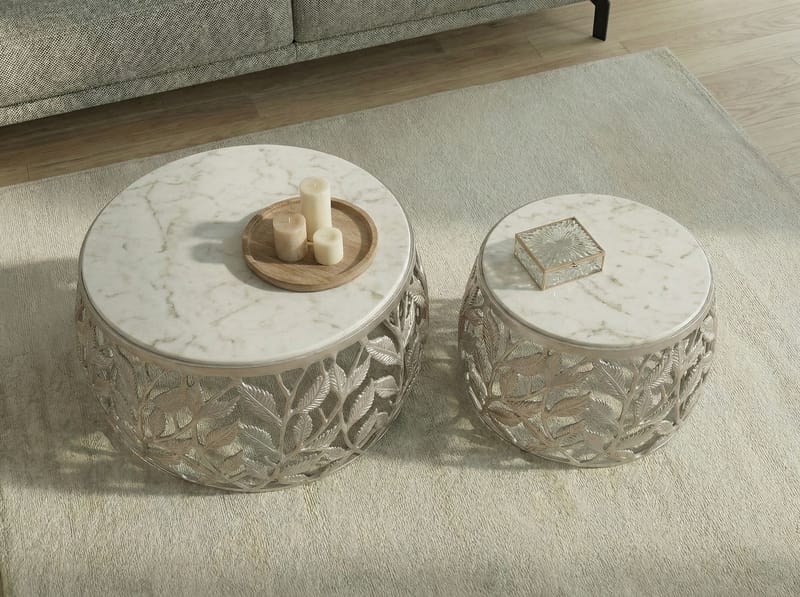 Silnor Satsbord 2 delar med marmorskiva - vit silver - Möbler - Vardagsrum - Soffbord & vardagsrumsbord - Soffbord