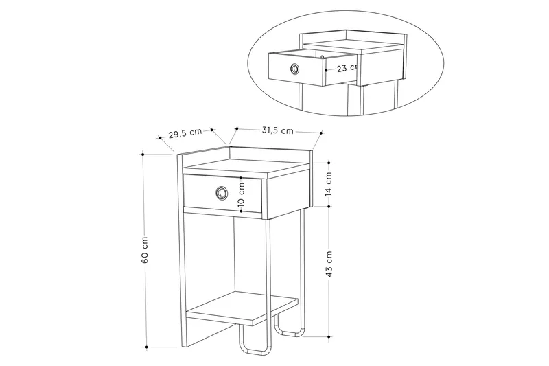 Sirius Sängbord 32x30 cm Ljusbrun - Hanah Home - Möbler - Sovrum - Sängbord
