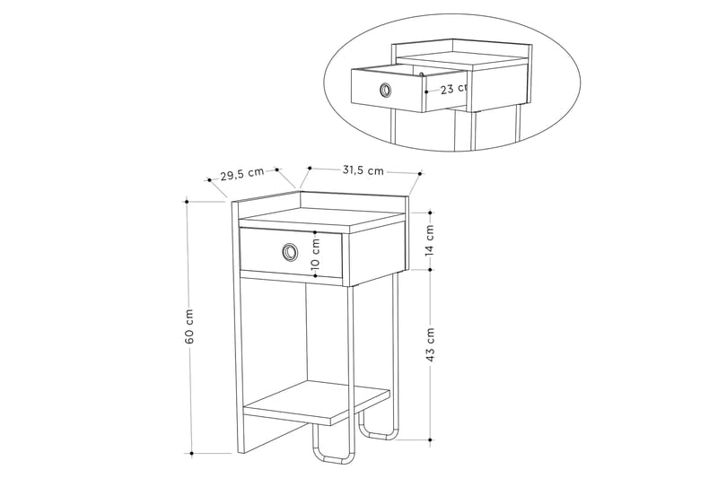 SIRIUS Sängbord 32x30 cm Vit - Sängbord - Bord