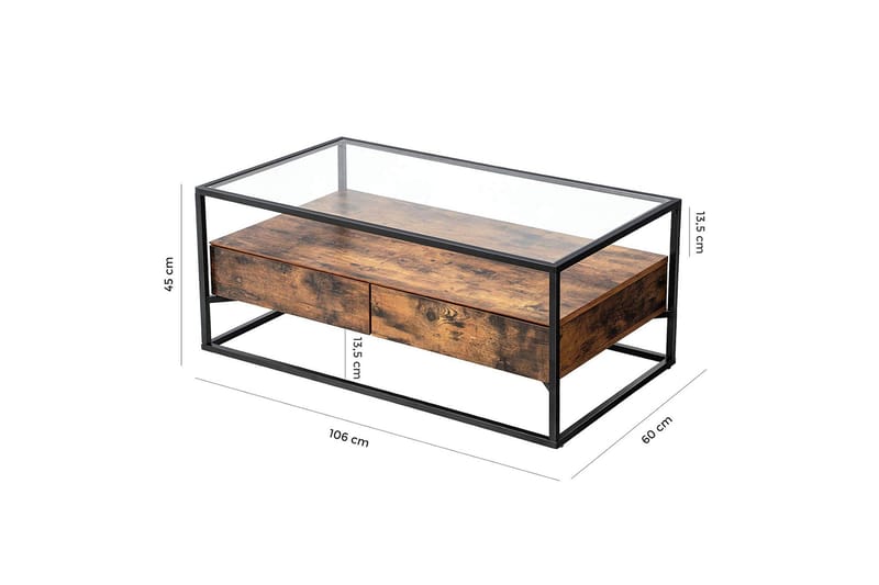 Soffbord 106 cm med Förvaring Hylla + 2 Lådor Rustik/Brun - Vasagle/Glas - Bord - Soffbord