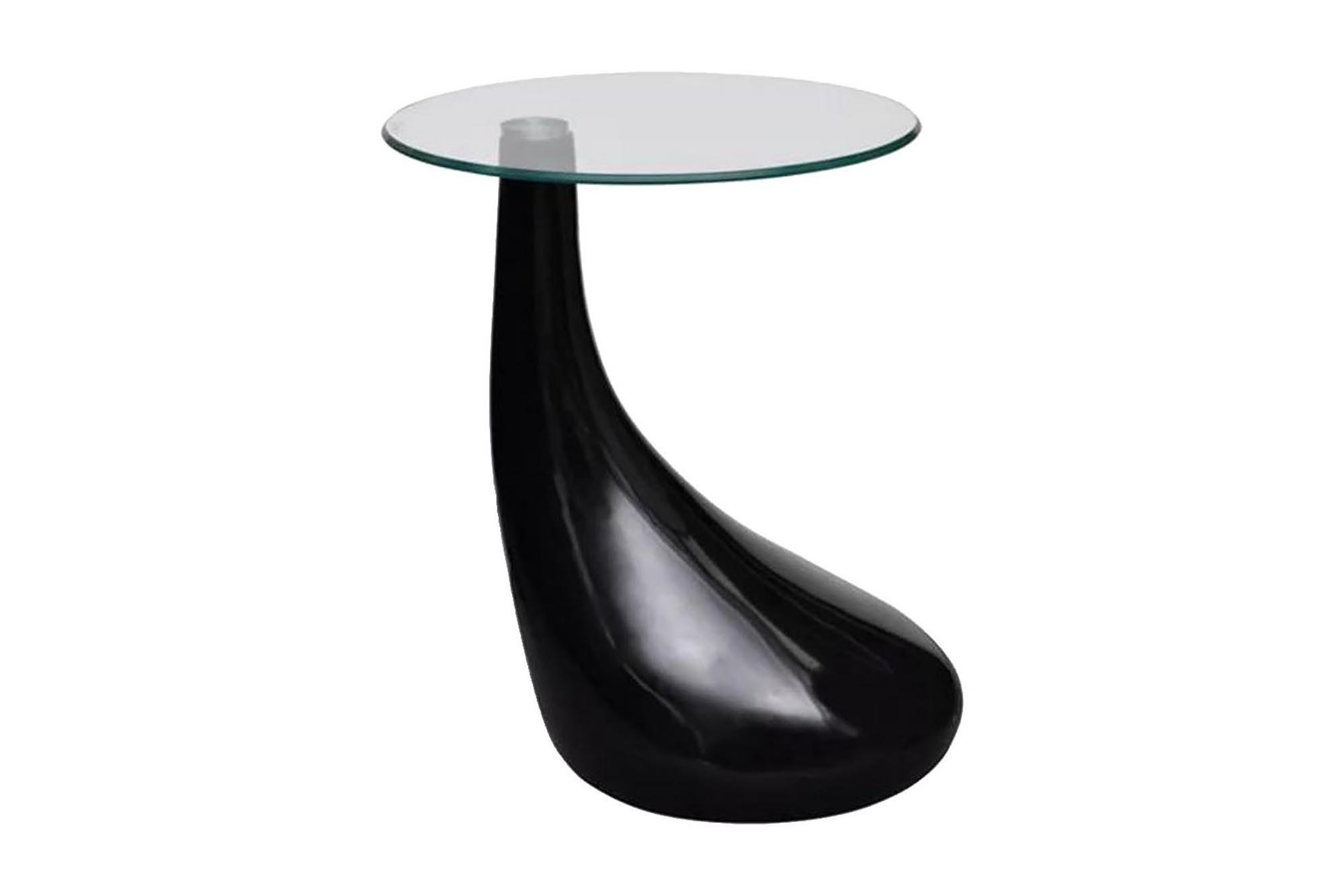 Soffbord 2 st med rund bordsskiva i glas högglans svart – Svart