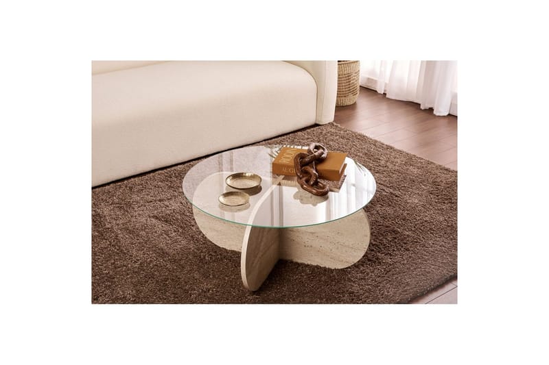 Soffbord Aeris 75 cm med Glasskiva - Travertin / Transparent - Möbler - Vardagsrum - Soffbord & vardagsrumsbord - Soffbord