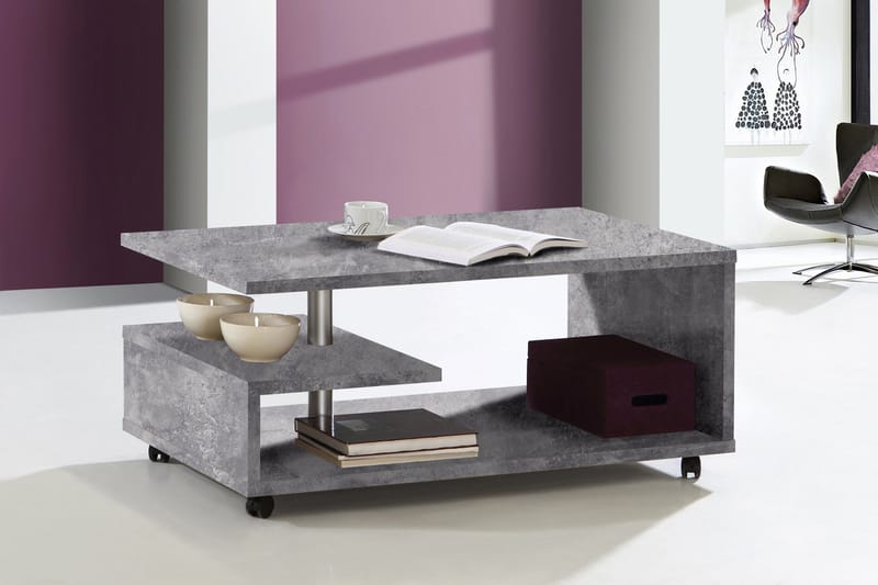 AHLYSSA Soffbord 105 cm med Förvaring Hyllor på Hjul Betongg - Möbler - Vardagsrum - Soffbord & vardagsrumsbord - Soffbord