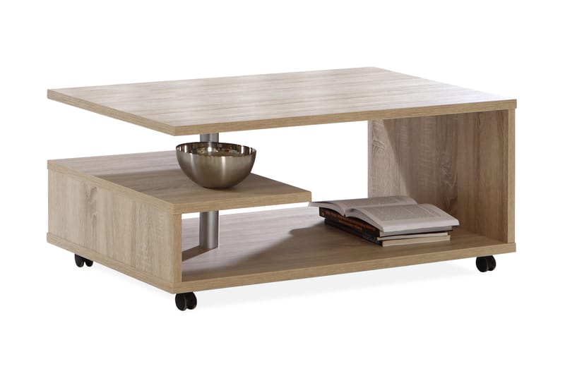 AHLYSSA Soffbord 105 cm med Förvaring Hyllor på Hjul Ljusbru - Brun - Möbler - Vardagsrum - Soffbord & vardagsrumsbord - Soffbord