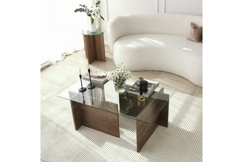Almasi Rektangulärt Soffbord 105x40x105 cm - Brun / Valnöt / Glas - Möbler - Vardagsrum - Soffbord & vardagsrumsbord - Soffbord