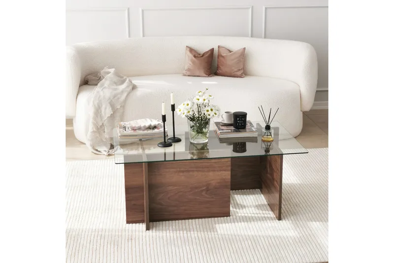 Almasi Rektangulärt Soffbord 105x40x105 cm - Brun / Valnöt / Glas - Möbler - Vardagsrum - Soffbord & vardagsrumsbord - Soffbord