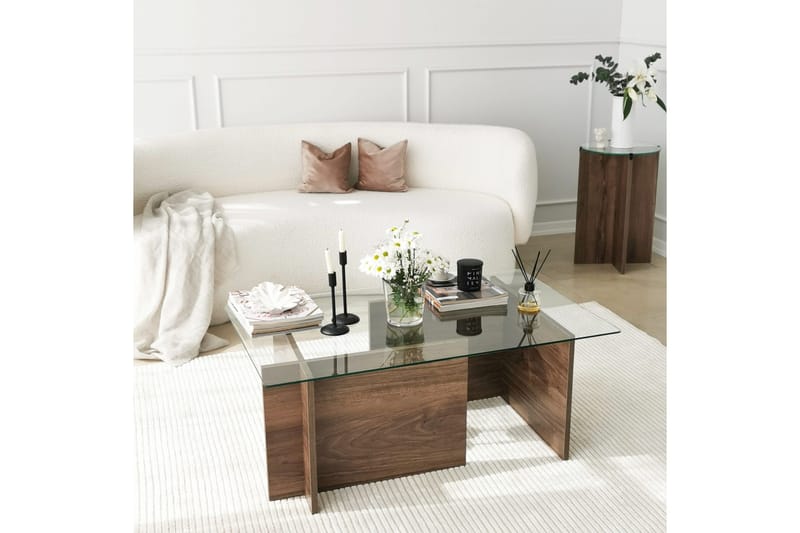 Almasi Rektangulärt Soffbord 105x40x105 cm - Brun / Valnöt / Glas - Möbler - Vardagsrum - Soffbord & vardagsrumsbord - Soffbord