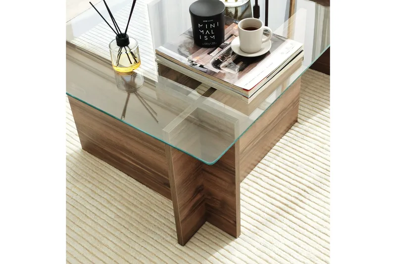 Almasi Rektangulärt Soffbord 105x40x105 cm - Brun / Valnöt / Glas - Möbler - Vardagsrum - Soffbord & vardagsrumsbord - Soffbord