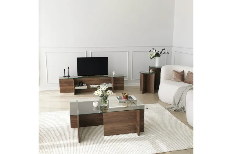 Almasi Rektangulärt Soffbord 105x40x105 cm - Brun / Valnöt / Glas - Möbler - Vardagsrum - Soffbord & vardagsrumsbord - Soffbord